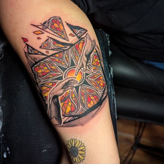 Intricate and modern abstract tattoo design inked by expert at 3 Cube Tattoo.