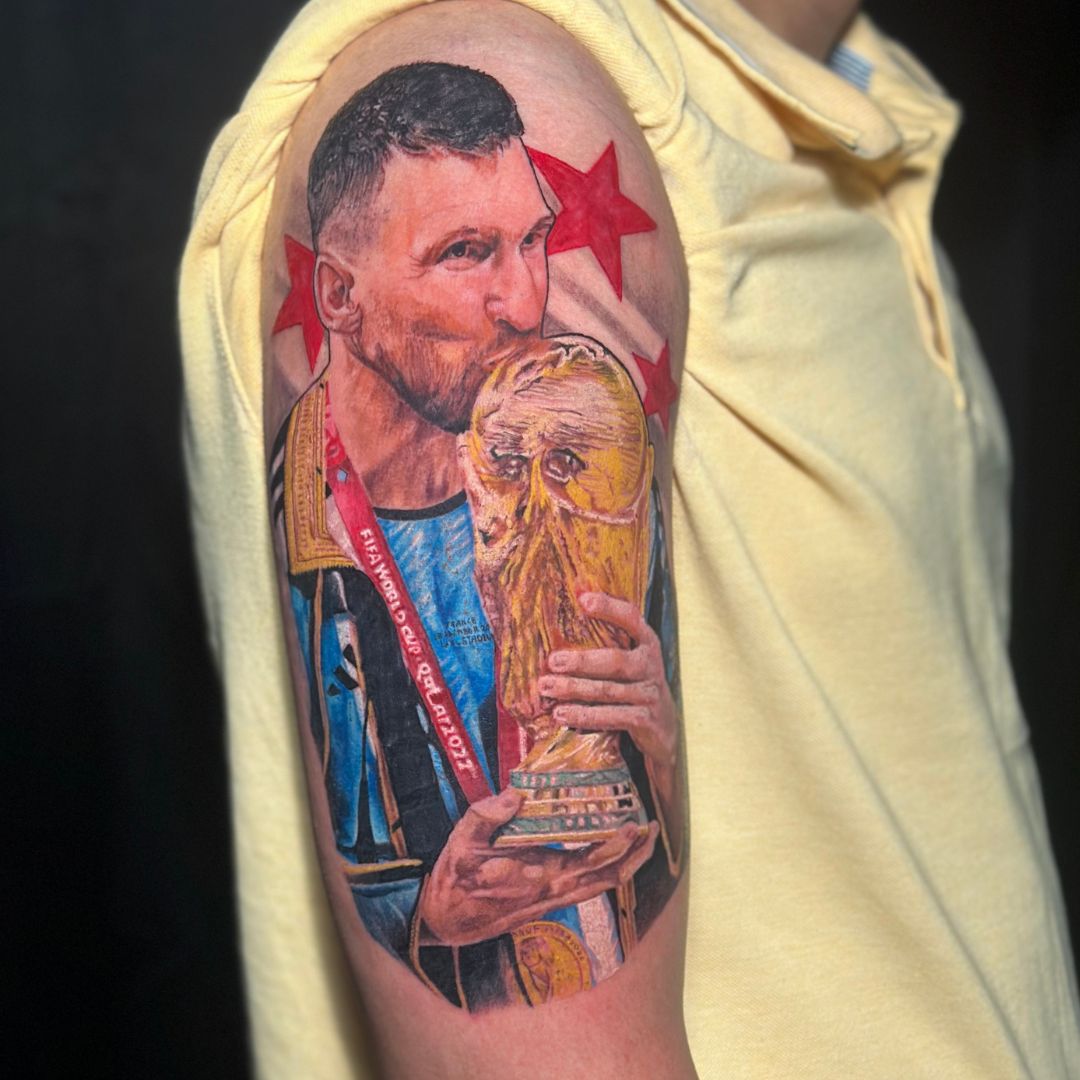 Get Lionel Messi Portrait tattoo or any other celebrity tattoo at the best tattoo studio in Kolkata from the best tattoo artist