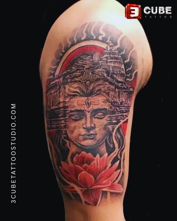 Neck & Shoulder Shiva Tattoo where lord Shiva is on meditation pose.