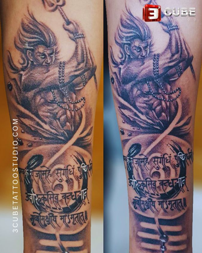 Masculine Shiva tattoos for men, beautifully inked on the bicep to showcase power and devotion.