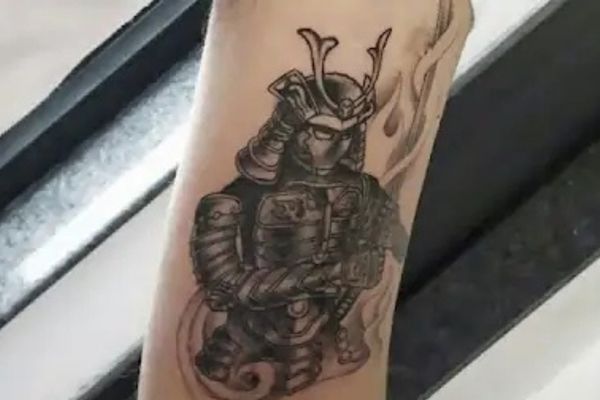 virat kohli left hand tattoo of Japanese Samurai that shows courage, discipline, and honor